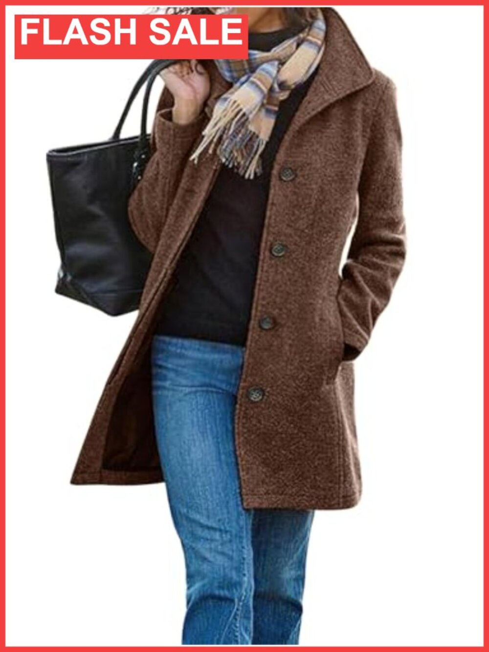 Women's Winter Wool Blend Pea Coat Single Breasted Overcoat
